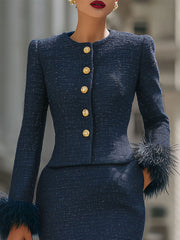 Glamorous Faux Fur - Trimmed Tweed Skirt Suit