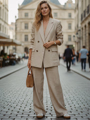 Beige Oversized Linen Suit Set