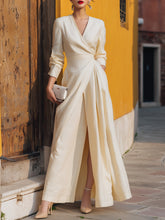 Elegant Ivory Wrap Dress With Slit And Front Knot Detail