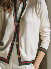 Contrast Trim Button-Front Knit Cardigan