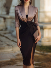 Draped Contrast Lapel Evening Dress