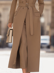 Chic Belted Long Camel Coat