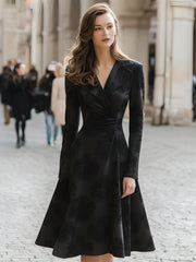 Black Jacquard Pleated Blazer Dress