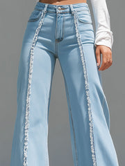 High-Waisted Light Blue Flared Jeans With Raw Edge Seams