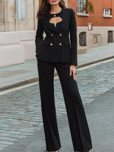 Structured Cutout Blazer & Wide-Leg Pants Suit Set