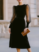 Sheer Dot Sleeve A-Line Midi Dress