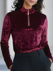 Velvet Zip-Front Turtleneck Top