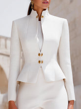 Sculpted Stand Collar Blazer With Gold Buttons