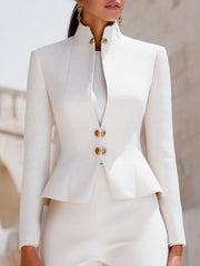 Sculpted Stand Collar Blazer With Gold Buttons