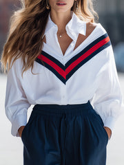 Stylish V-Neck Striped Contrast Blouse