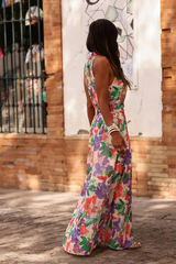 Tropical Halter Neck Keyhole Maxi Dresses
