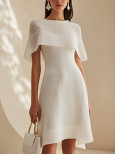 24-Hour-Shipping White Knit Midi Dress With Cape Trim