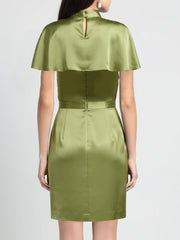 Luxe Olive Green Satin Sleeveless Two-piece Mini Dress