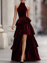 Elegant Velvet Tiered High-Low Evening Gown
