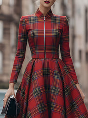 Elegant Long Sleeve Plaid Dress - Perfect Blend Of Classic And Contemporary