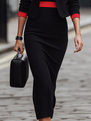 Contrast Trim Blazer & Sleeveless Midi Dress Set