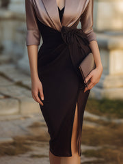Draped Contrast Lapel Evening Dress