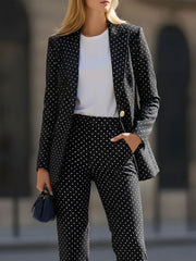 Chic Black Polka Dot Tailored Suit Set