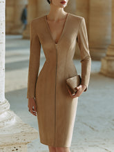 Fitted Zip-Front Long-Sleeve Dress
