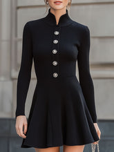 Elegant Black Ribbed Knit High-Neck Mini Dress