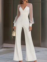 White Mesh-Sleeve Tailored Jumpsuit