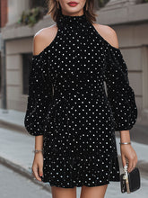 Chic Black Polka Dot Velvet Cold-Shoulder Mini Dress