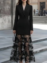 Blazer-Style Dress With Embroidered Sheer Lace Skirt