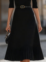 Timeless Black Mock Neck Pleated Midi Dress