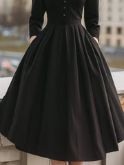 Elegant Band Collar Buttoned Midi Dress
