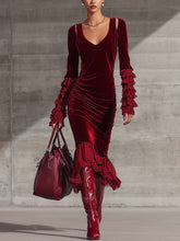 Red Velvet Lace Patchwork Hollow Out Bodycon Dress