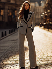 Tailored Contrast-Lapel Suit Set
