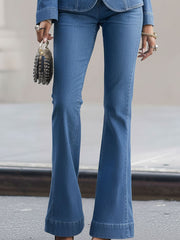 Elegant Light Denim Studded Suit Set With Flared Trousers