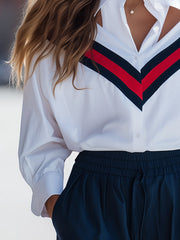 Stylish V-Neck Striped Contrast Blouse