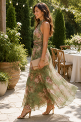 Stylish Halter Maxi Dress with Romantic Floral Appeal