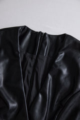 Sleek Black Faux Leather Wrap Mini Dress