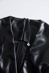 Sleek Black Faux Leather Sleeveless Midi Dress