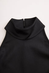 Elegant Black and White High Neck Midi Dress