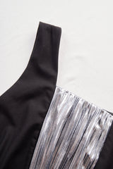 Stylish Plain One-Shoulder Gown with Metallic Pleated