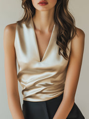 Ivory Satin Top with Elegant Drape Details