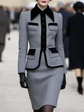 Elegant Herringbone Blazer & Pencil Skirt Set