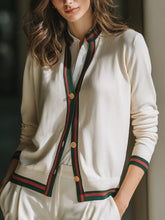 Contrast Trim Button-Front Knit Cardigan