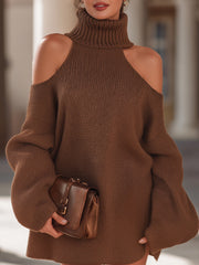 Cold-Shoulder Turtleneck Oversized Knit Dress