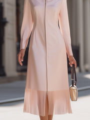 Elegant Zip-Front Midi Dress With Sheer Pleated Hem