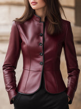 High Collar Fitted Faux Leather Jacket