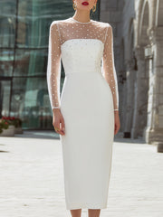 Timeless White And Pearl Embellished Sheath Dress