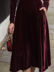 Burgundy Lace-Corset Velvet Midi Dress