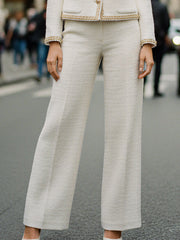 Ivory Tweed Wide-Leg Suit Set With Gold Trim