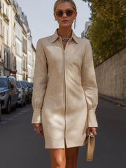 Zip-Front Tailored Faux Leather Mini Dress