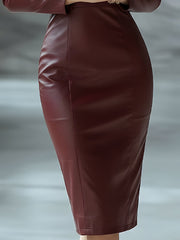 Burgundy Faux Leather Bodycon Midi Dress