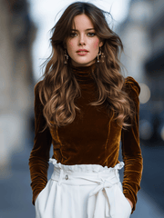 Burnt Caramel Velvet Turtleneck Top